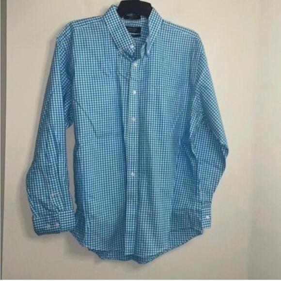 Nordstrom Men’s Trim Fit Blue Gingham Plaid Long Sleeve Button Down shirt - Picture 1 of 9